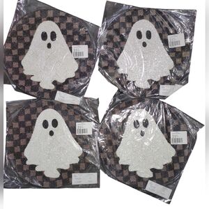 NWT! Set Of 4 Tahari 14in. Round Beaded Checker Ghost Placemats